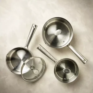 3 Piece Brushed Stainless Steel Pan Set