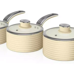 3 Piece Non Stick Aluminium Saucepan Set - Cream