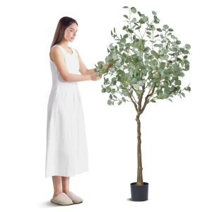 Artificial Eucalyptus Tree, 6 FT Tall Faux Plant, Secure PE Material & Anti-Tip Tilt Protection Low-Maintenance Plant, Lifelike Green Fake Potted Tree For Home Office Decor Indoor Outdoor