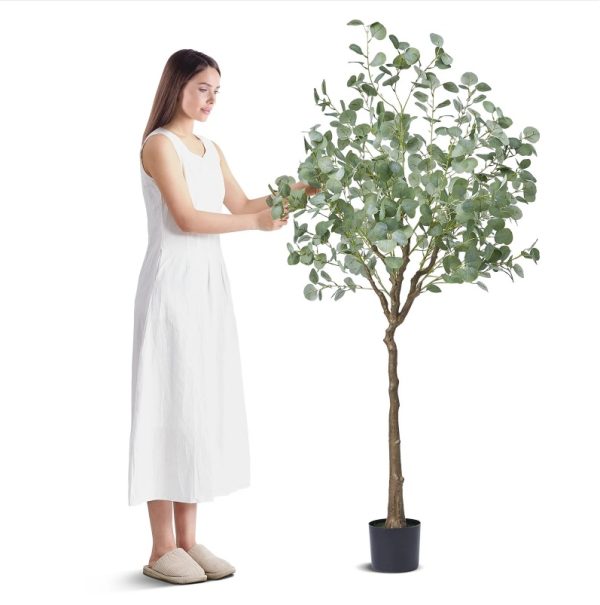 Artificial Eucalyptus Tree, 6 FT Tall Faux Plant, Secure PE Material & Anti-Tip Tilt Protection Low-Maintenance Plant, Lifelike Green Fake Potted Tree For Home Office Decor Indoor Outdoor - Image 6